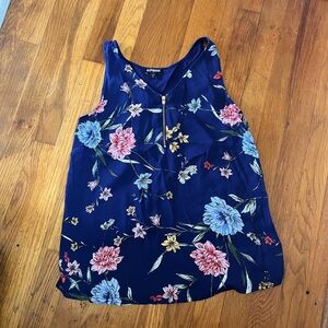 Express Navy Floral Women's Tank Blouse with Front Zipper